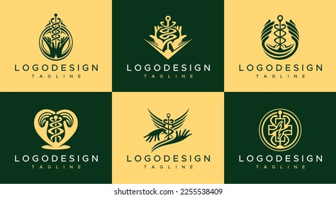 Plantilla de diseño del logotipo de la colección de farmacia. Conjunto de vectores del logotipo de la asistencia sanitaria.