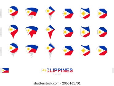 Collection of the Philippines flag in different shapes and with three different effects. Vector flag set.