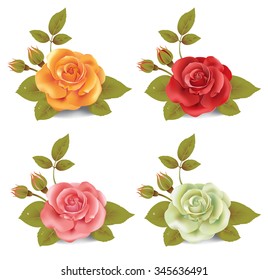 Collection of photo realistic roses in four colors.
