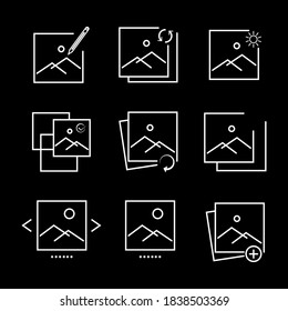 Collection of Photo Related Vector Lines icons. Contains Icons like Enhance Image. flat design. editable