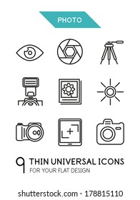 Collection of photo trendy thin line icons for your flat design isolated on white
