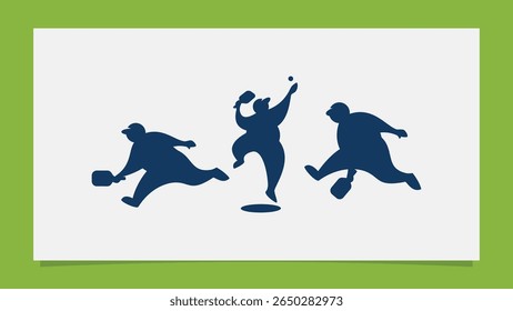 Collection of pickleball player silhouettes with fat bodies in various positions