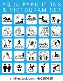 Collection of pictograms and signs for aqua park. Water park. Summer fun.  