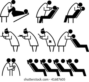 Collection of pictographs depicting doctors, barber, waiter and other people