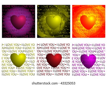 Collection of pictures depicting hearts,text,and different background