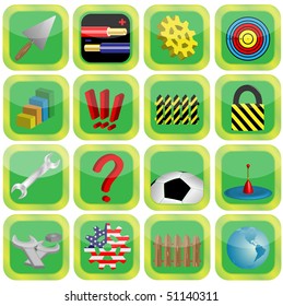 Collection of pictures executed in the form of icons of green color