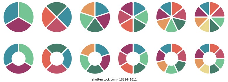 Collection of Pie chart . Colorful diagram collection with ,3,4,5,6 sections. Pie chart icons for presentation, web design, infographic business concept. Vector illustration