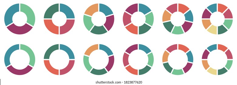 Collection of Pie chart . Colorful diagram collection with ,3,4,5,6 sections. Pie chart icons for presentation, web design, infographic business concept. Vector illustration