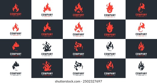 collection of pig head and fire logo, barbecue, party invitation, design vector template.