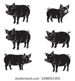 Collection of Pig Silhouettes – Black and White Vector Art