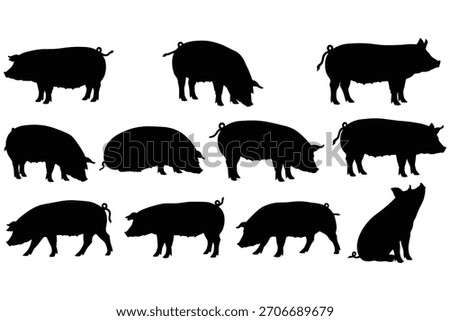 Collection of Pig Silhouettes in Various Poses