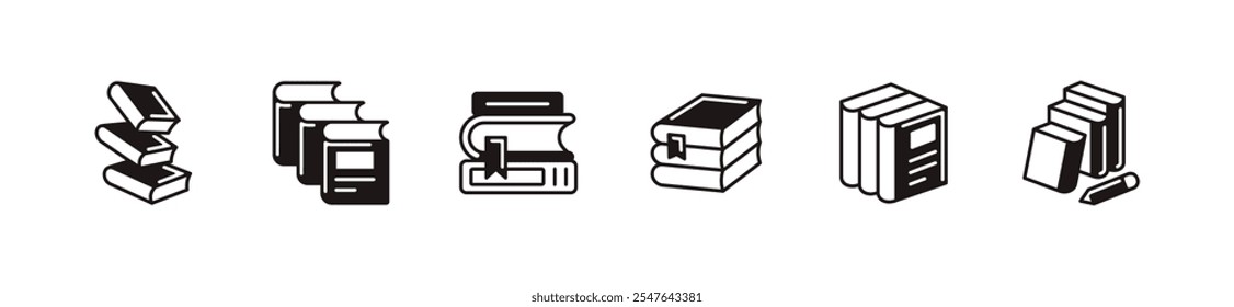 collection of pile of books icon set unique style education school library book stack symbol vector illustration