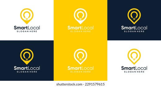 Collection of pin location logo design with light bulb design graphic vector illustration. Symbol, icon, creative.