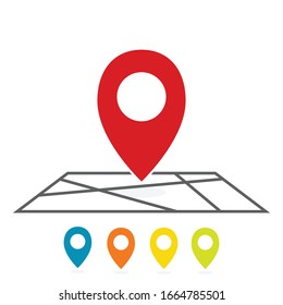 colección de un icono de ubicación del lugar de asignación de pines. - ilustración de diseño plano sobre fondo blanco para el diseño del marcador de posición, puntero y elemento de etiqueta de destino.