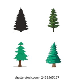 collection of pine tree illustrations  flat pine trees  3d pine trees  pine tree silhouettes