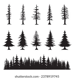 Collection of pine tree silhouettes. Vector illustration