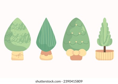 Collection of pine trees in flat design