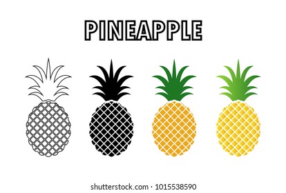 collection of pineapple icon isolated on white background.