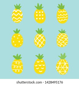 The collection of pineapple set in 
 hand draw style. pattern of pine apple. Graphic resource about pineapple for graphic,content , banner, sticker .
