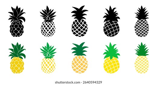 Collection Pineapple Tropical Fruit Vector Illustration. Pineapple with leaf icon. Symbol of food, sweet, exotic and summer, vitamin, healthy. Modern vector icon design illustration.