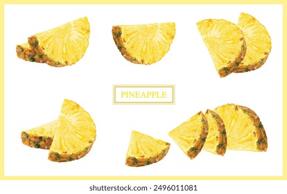 A collection of Pineapple in various shapes and sizes, arranged in a seamless pattern on a white.