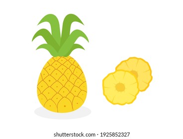 Collection of pineapple in various styles on white background. Tropical fruits for healthy. yellow flesh. Vector illustration.