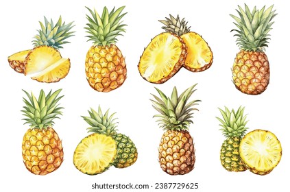 Kollektion Ananas Aquarell Vektorgrafik