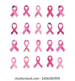 Collection of Pink Awareness Ribbons Representing Support and Solidarity