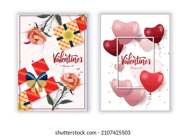 Sammlung von rosafarbenen, schwarzen, weißen Valentinstag-Karten, Verkauf und anderen Flyer-Vorlagen mit Schrift.
