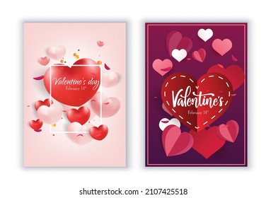 Collection of pink, black, white colored Valentine's day card, sale and other flyer templates with lettering.
