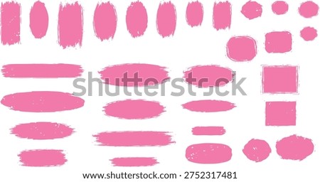 Collection of pink brush stroke shapes and frames grunge
