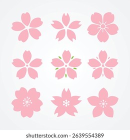 collection pink cheery sakura blossom flower flat icon illustration design