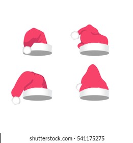 Collection pink Christmas hats isolated on white background, vector, illustration