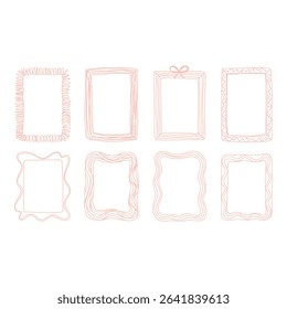 Collection of pink doodle frames isolated on white background