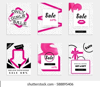 Collection of pink dotted Sale Promotion web banner or invitation card for advertising or women holiday.