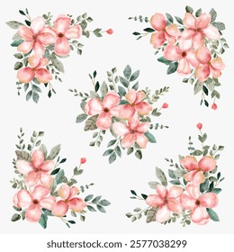 collection of pink floral watercolor bouquet