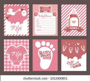 Collection of pink girl baby shower invitation greeting cards