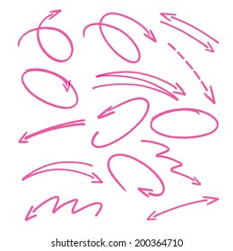 collection of pink hand drawn arrows signs and highlighting elements