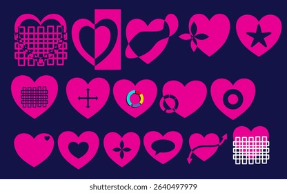 Collection of pink love logo icon bundles, collection bundle shape love flat, logos and icons for product, poster, decoration, wedding