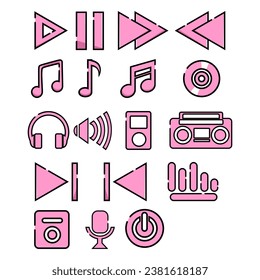 collection of pink music icons, icon designs, music symbols