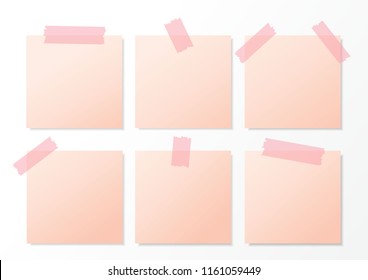 collection of pink note paper with tape on white background.Vector illustration.