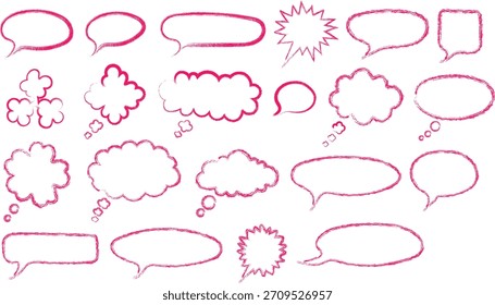 Colección de burbujas de discurso de contorno rosa en diferentes Formas. Elementos de diseño de Vector para los medios sociales y el concepto de comunicación.