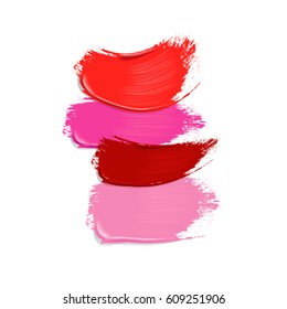 Collection pink red   purple lipstick smears white background  Beauty   makeup  Vector gradient mesh illustration