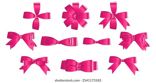 Colección De Lazos De Cinta Rosa, Lazos Florales Uso Para Tarjetas De Felicitación De Regalo Ilustración vectorial De Diseño.	
