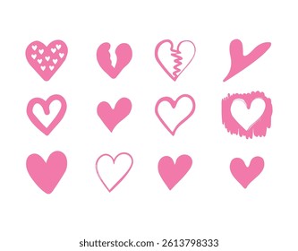 Collection of Pink Scribble Heart Outline Clipart - Hand Drawn Love Symbol Illustration Vector Fully
Editable File.