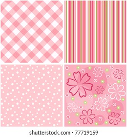 Collection pink seamless. Vector illustration.