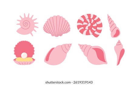 coleção de conchas cor-de-rosa vetor plano 
