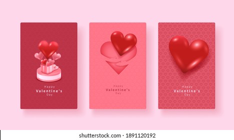 Collection of pink. Set of Valentine's day card. Flyer templates. Vector illustration