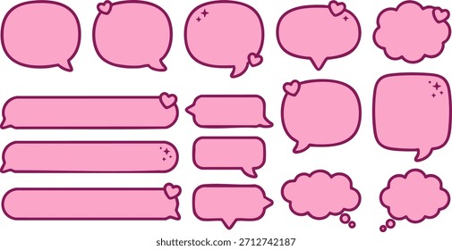 Collection of Pink Speech Bubbles and Thought Bubbles with Heart Accents, Perfect for Design and Communication