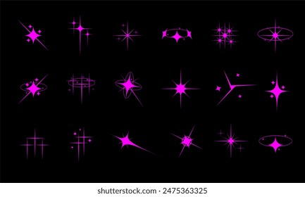 Collection of pink Star sparkle icons. Cool shining effect sign vector design. Template for design, poster, banner, logo and business card